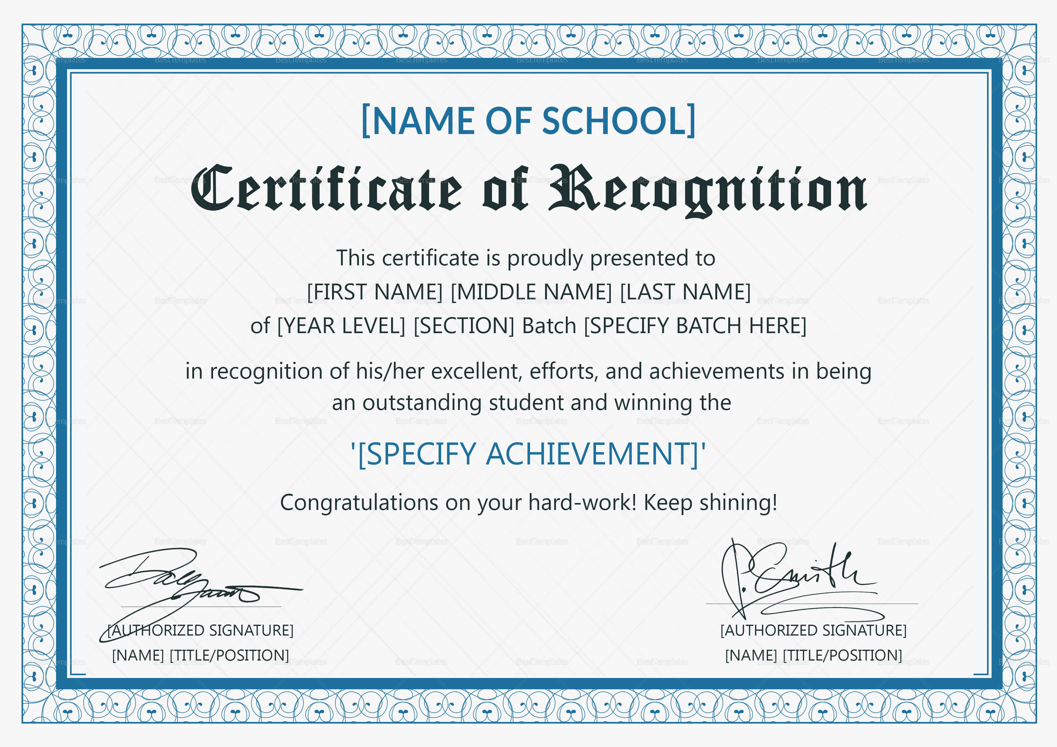 Certificate Of Recognition Template Letter Sample Free In Template For Certificate Of Award