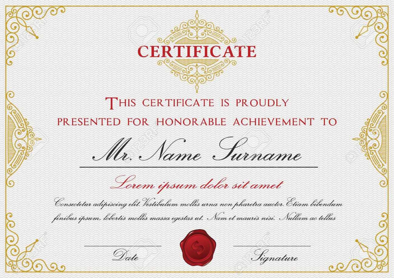 Certificate Template Design With Emblem, Flourish Border On White.. Within Certificate Template Size