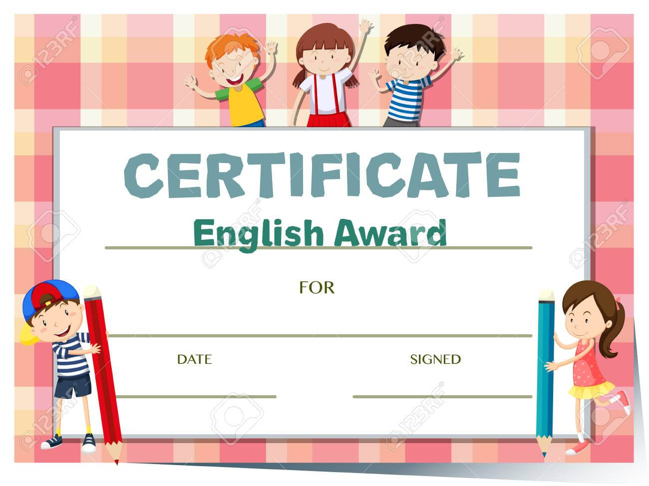 Certificate Template For English Award With Many Kids Illustration Regarding Children's Certificate Template