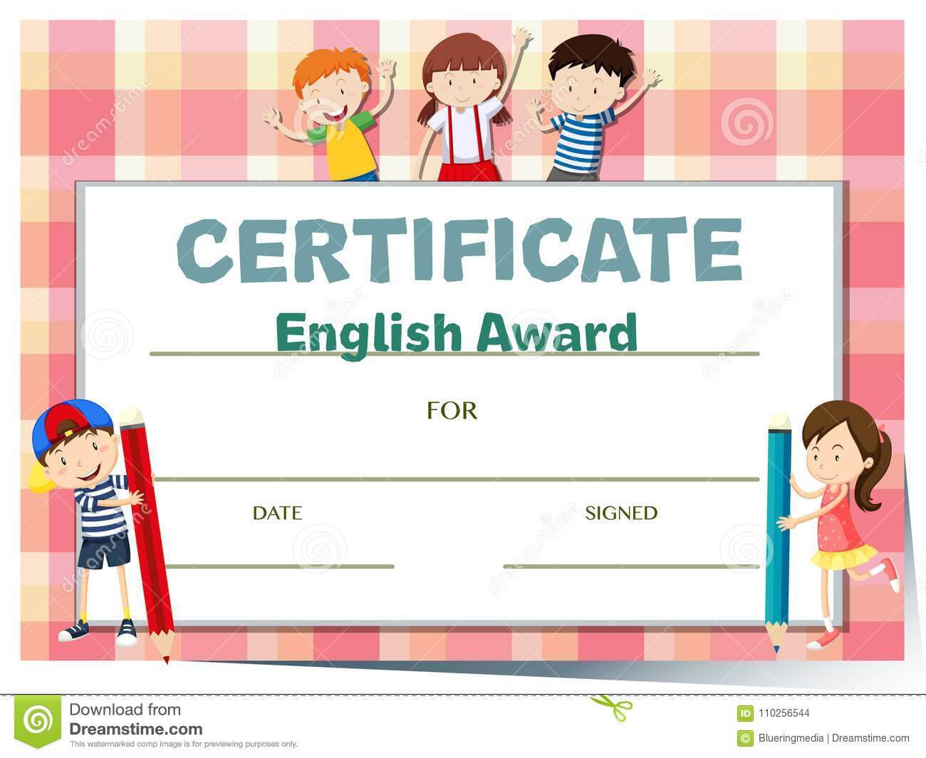 Certificate Template For English Award With Many Kids Stock Pertaining To Certificate Of Achievement Template For Kids