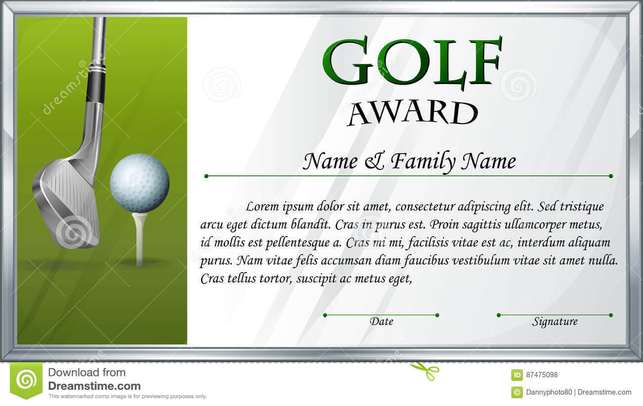 Certificate Template For Golf Award Stock Vector Inside Golf Pertaining To Golf Certificate Template Free