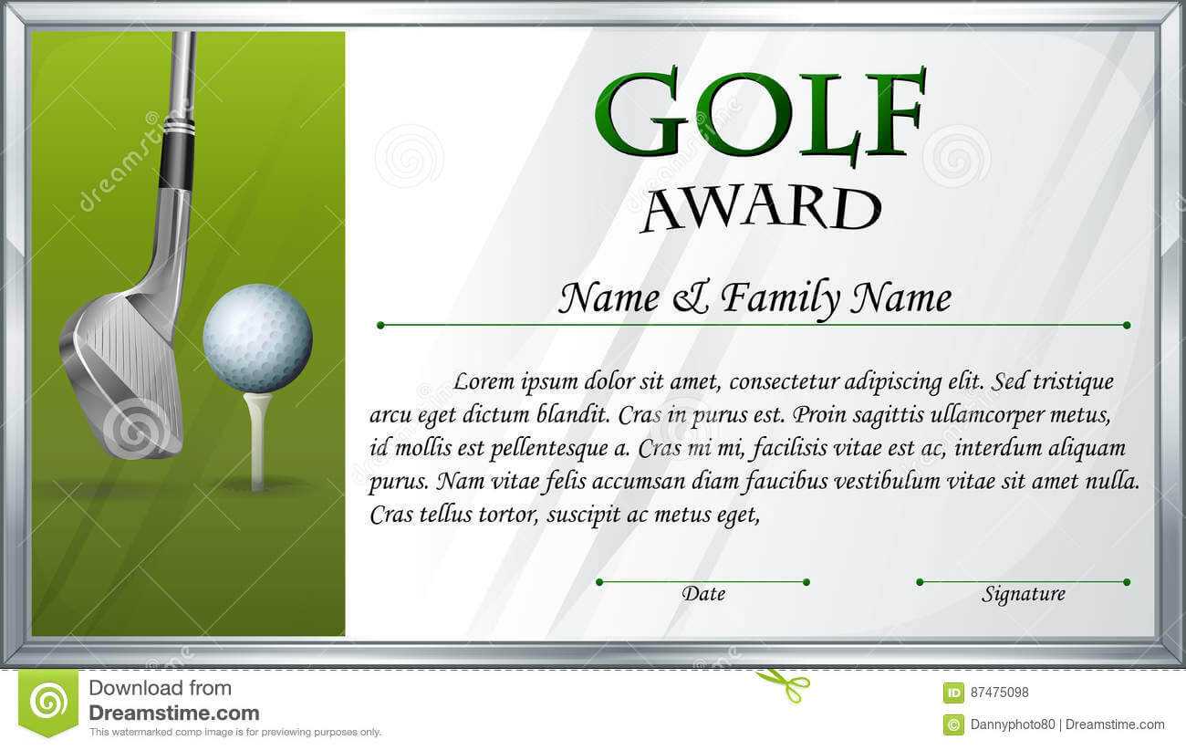 Certificate Template For Golf Award Stock Vector Intended For Golf Gift Certificate Template