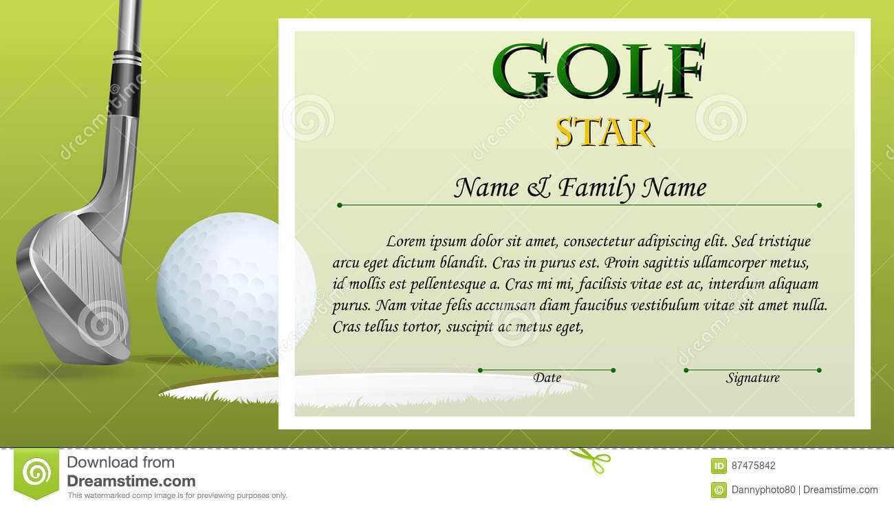 Certificate Template For Golf Star With Green Background For Golf Certificate Template Free