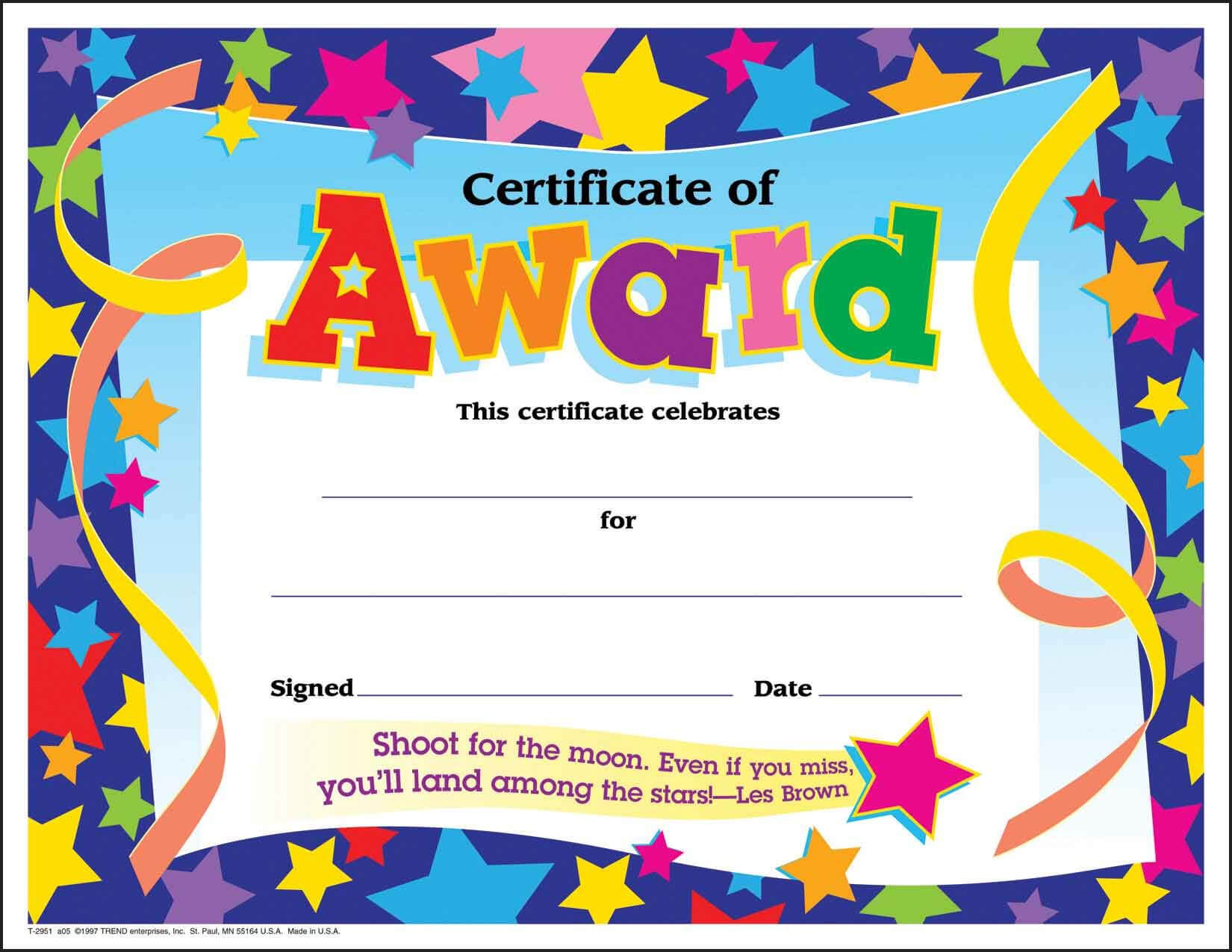 Certificate Template For Kids Free Certificate Templates Intended For Certificate Of Achievement Template For Kids