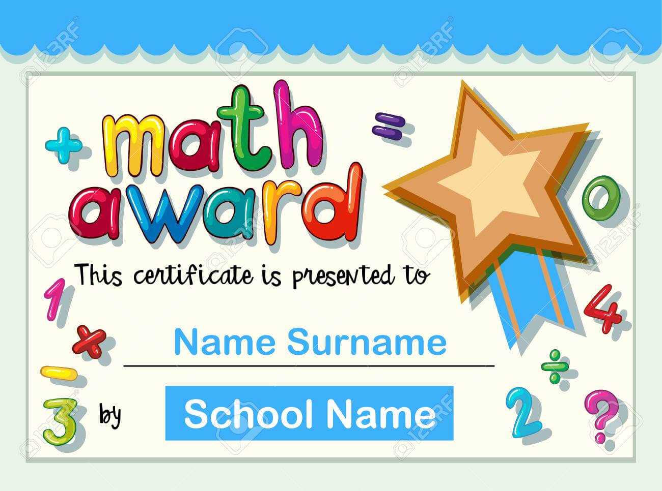 Certificate Template For Math Award With Golden Star Illustration Pertaining To Star Award Certificate Template