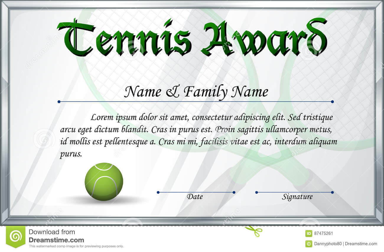 Certificate Template For Tennis Award Stock Vector In Tennis Certificate Template Free