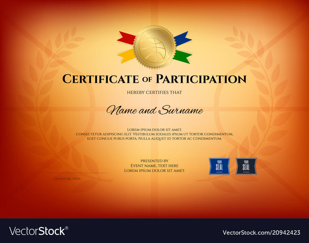 Certificate Template In Basketball Sport Theme Vector Image Within Basketball Camp Certificate Template