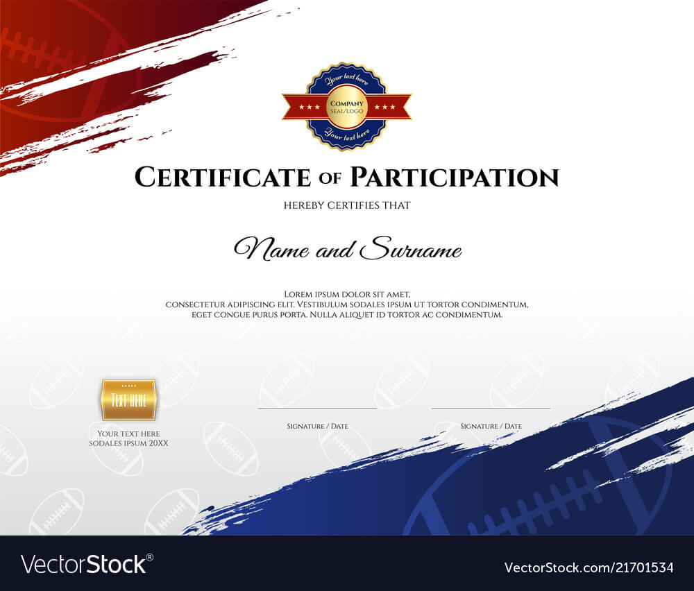 Certificate Template In Rugby Sport Theme With Vector Image With Regard To Rugby League Certificate Templates