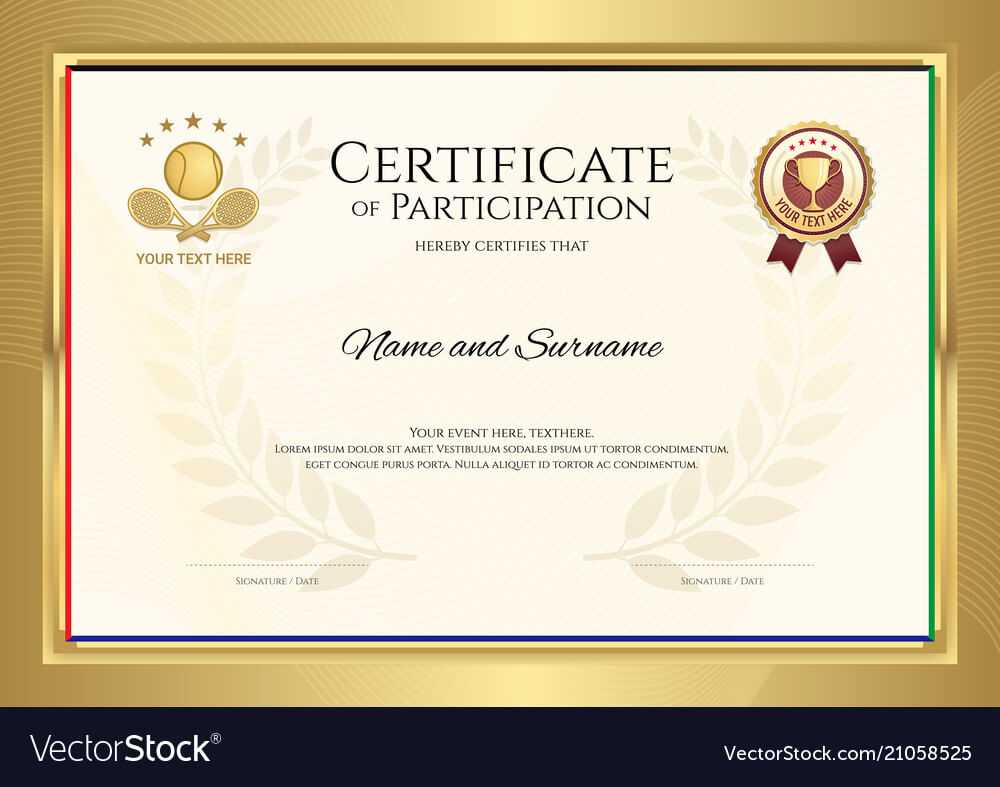 Certificate Template In Tennis Sport Theme With Regarding Tennis Gift Certificate Template