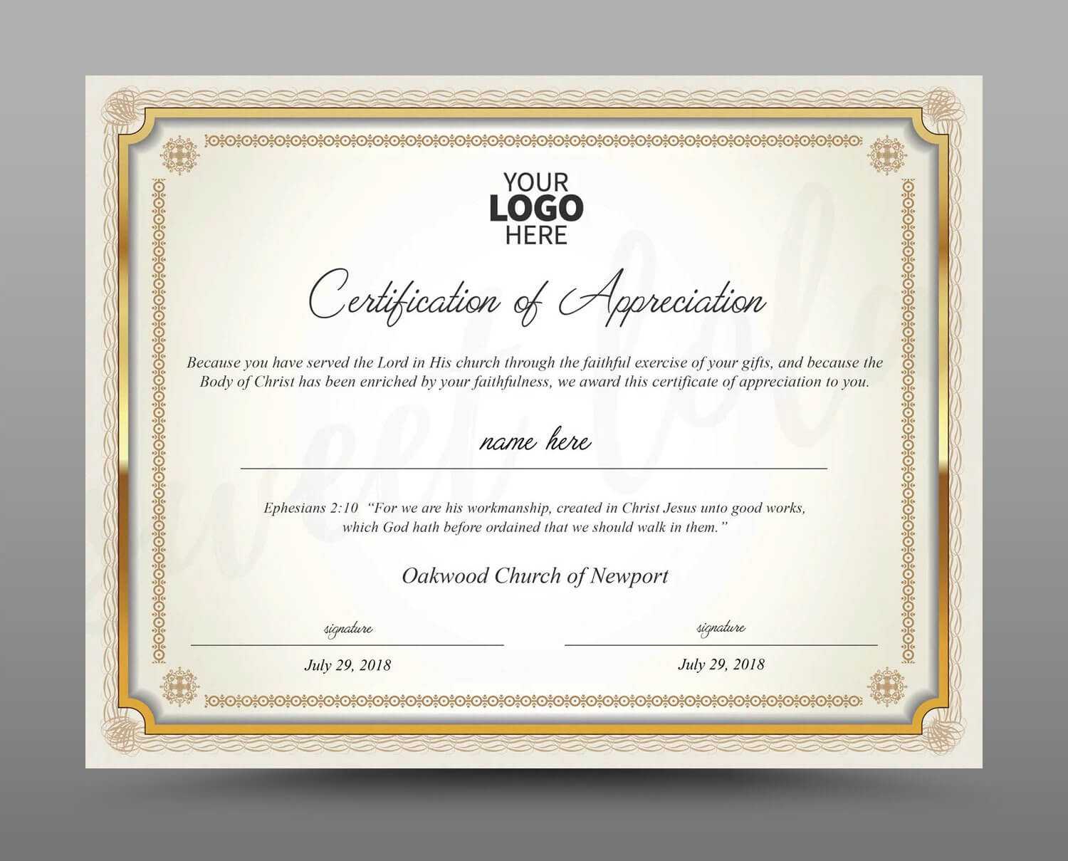 Certificate Template, Instant Download Certificate Of Appreciation –  Editable Ms Word Doc And Photoshop File Included In Walking Certificate Templates