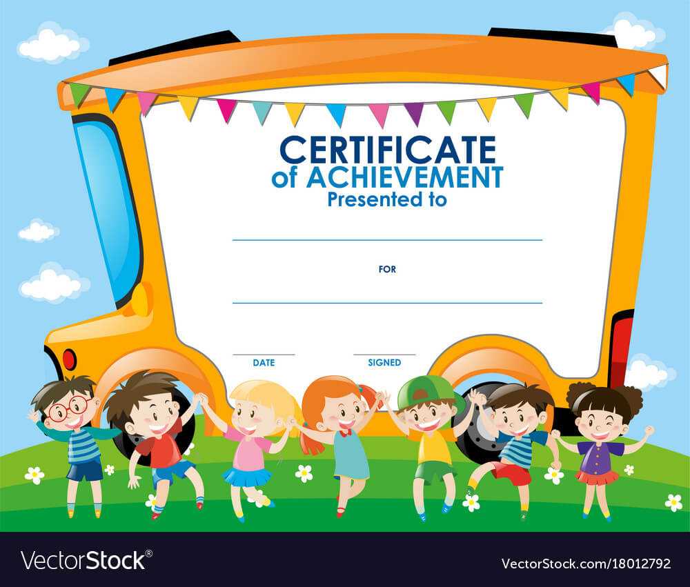 Certificate Template With Children And School Bus Pertaining To Certificate Of Achievement Template For Kids