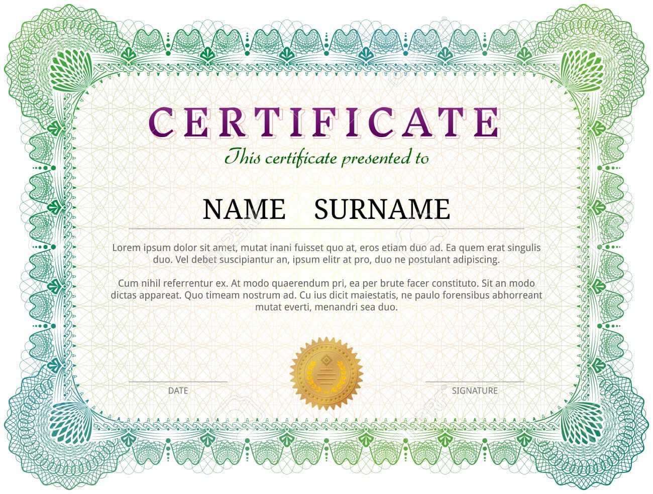 Certificate Template With Guilloche Elements. Green Diploma Border.. Regarding Validation Certificate Template