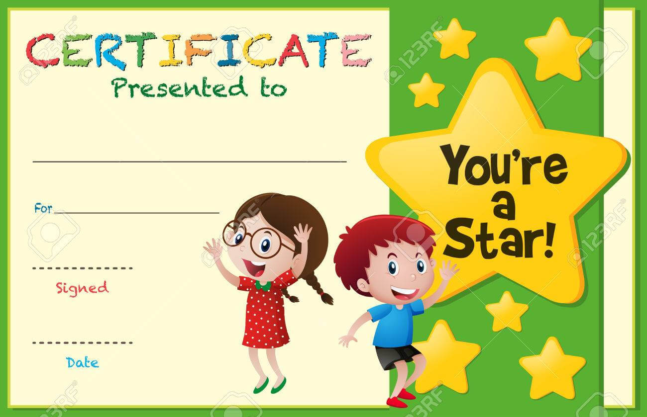 Certificate Template With Kids And Stars Illustration Inside Star Certificate Templates Free