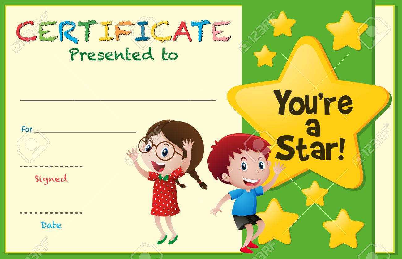 Certificate Template With Kids And Stars Illustration Inside Star Certificate Templates Free