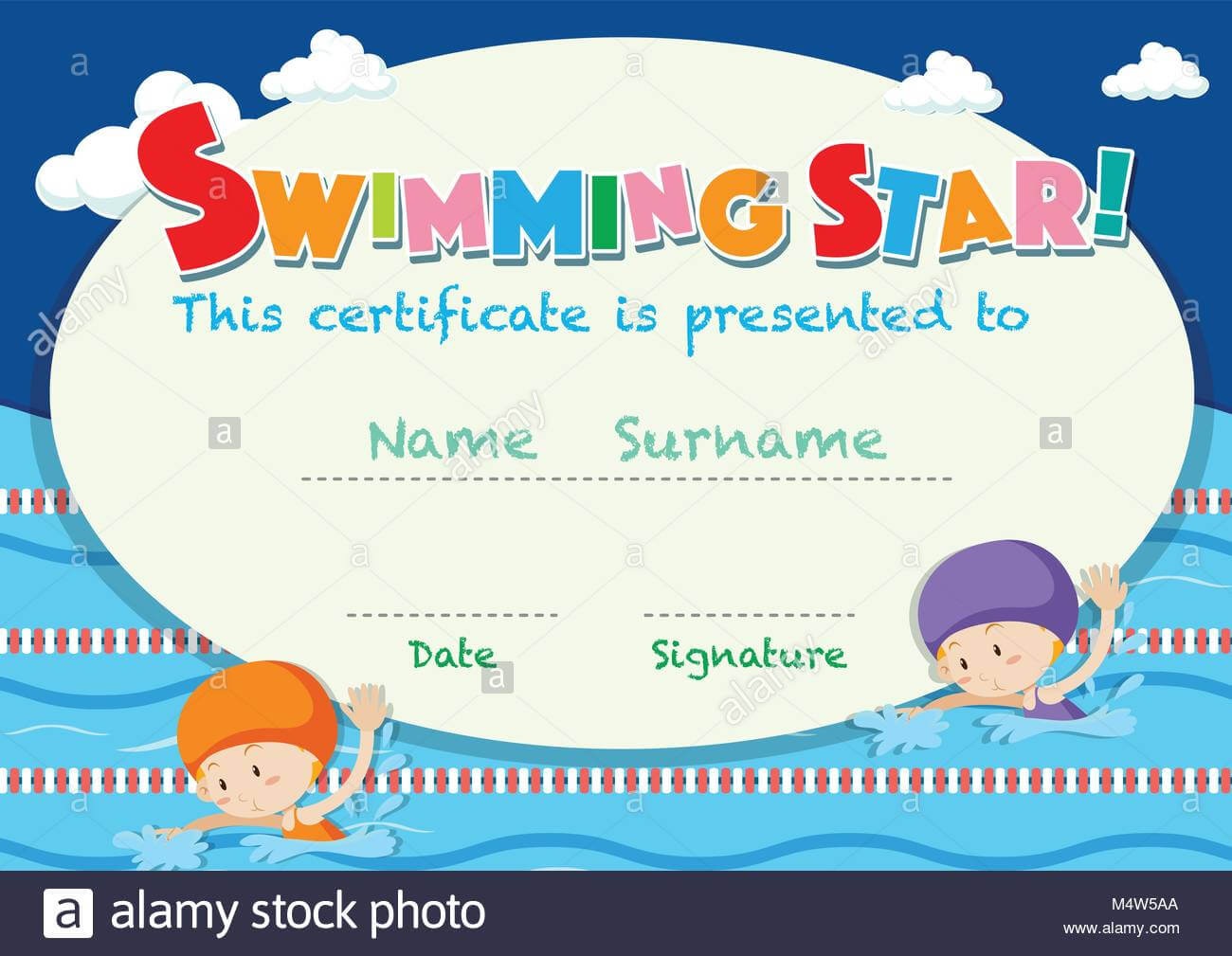 Certificate Template With Kids Swimming Illustration Stock With Regard To Swimming Award Certificate Template