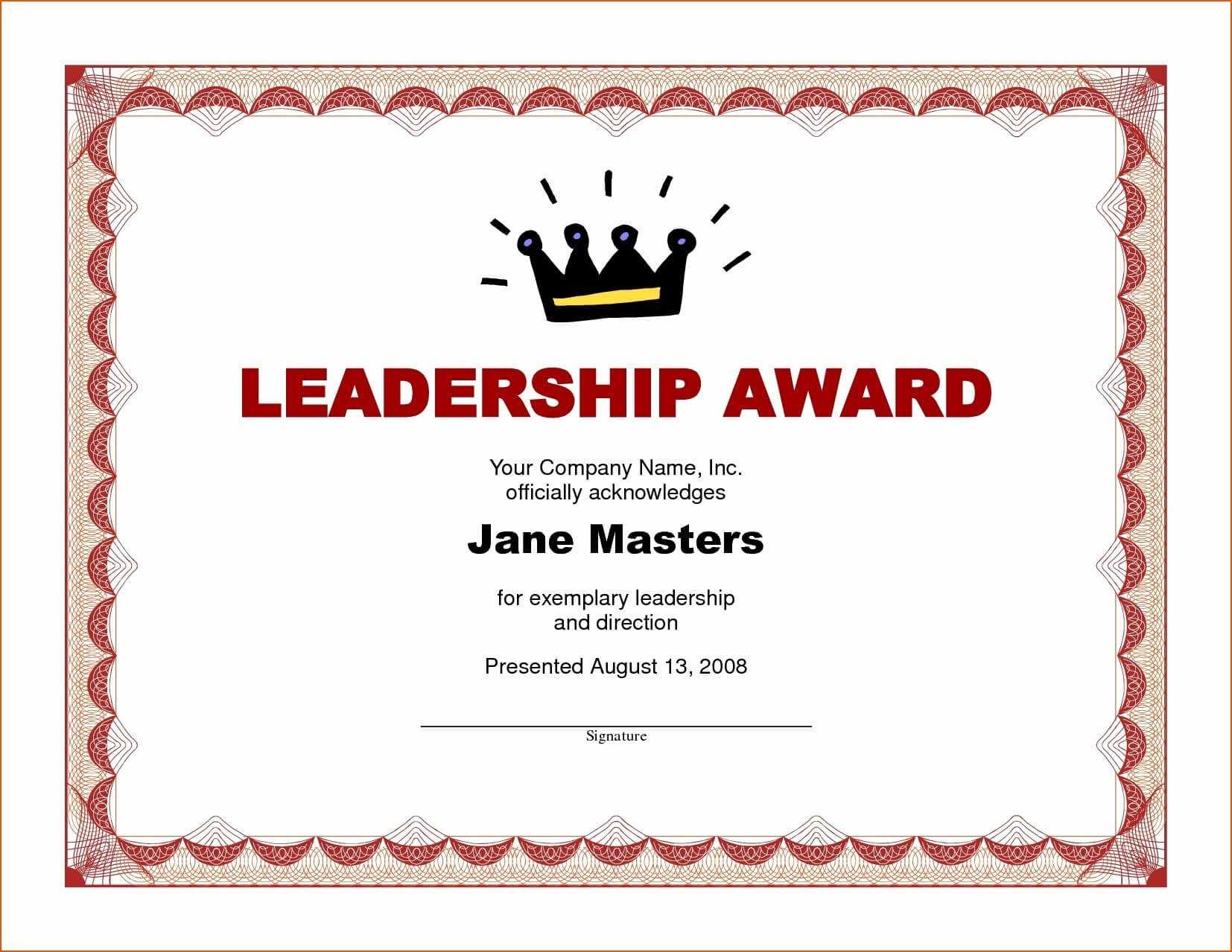 Certificate Template Word 2016 Brochure Templates Free In Leadership Award Certificate Template