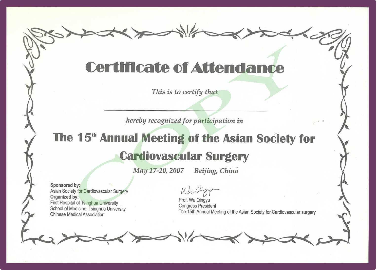 Certificate Templates: Continued Medical Edeucation Pertaining To Certificate Of Attendance Conference Template