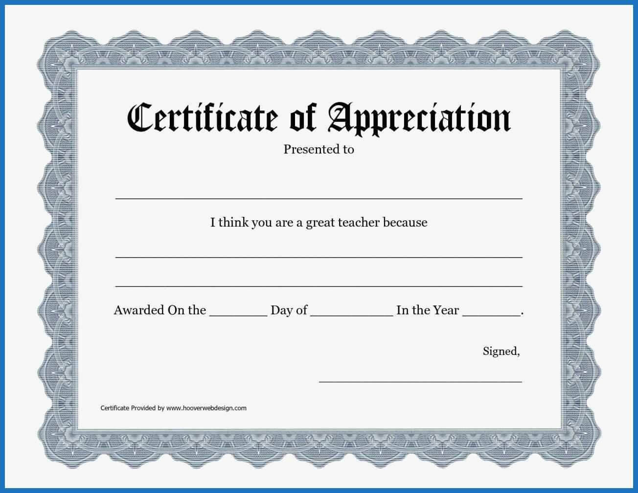 Certificate Templates: Free Templates For Certificate Of With Certificate Of Appreciation Template Free Printable
