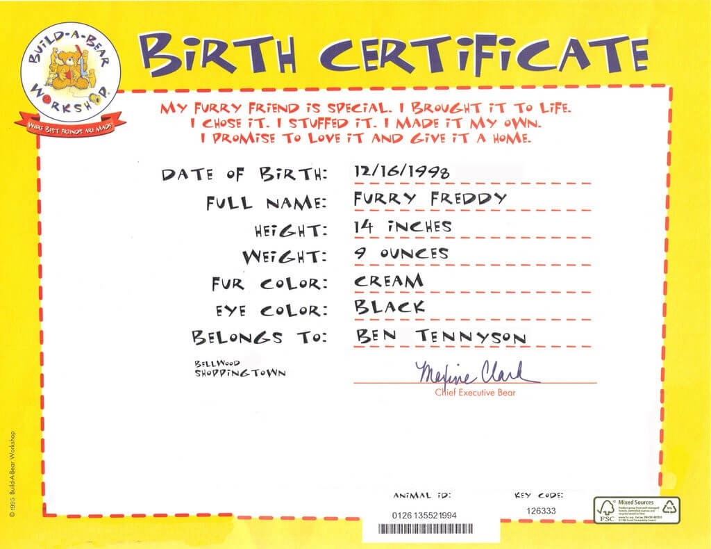 Certificates: Astonishing Build A Bear Certificate Template Intended For Build A Bear Birth Certificate Template