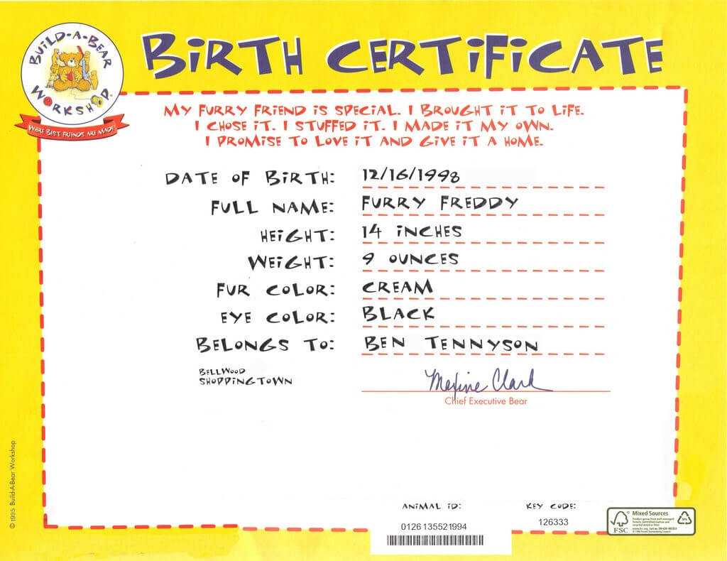 Certificates: Astonishing Build A Bear Certificate Template Intended For Build A Bear Birth Certificate Template