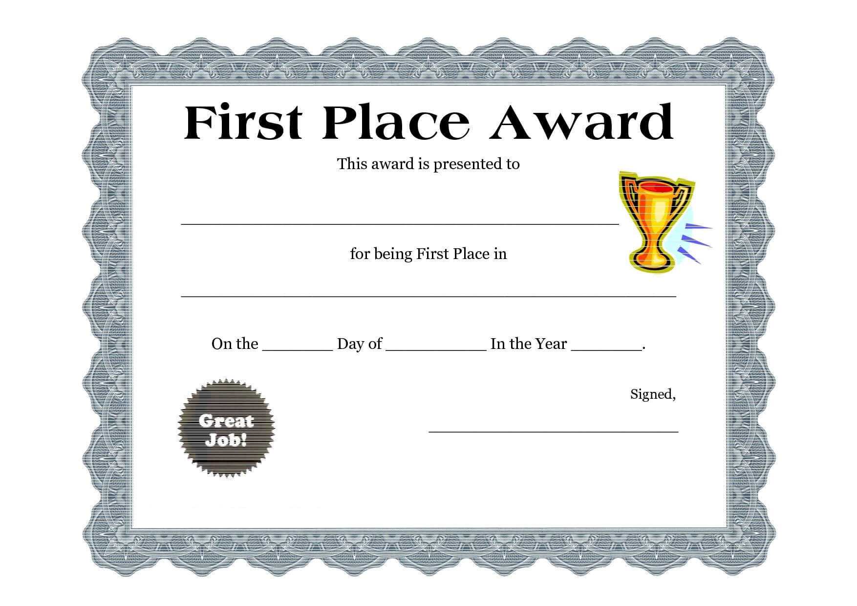 Certificates: Breathtaking First Place Certificate Template In First Place Certificate Template