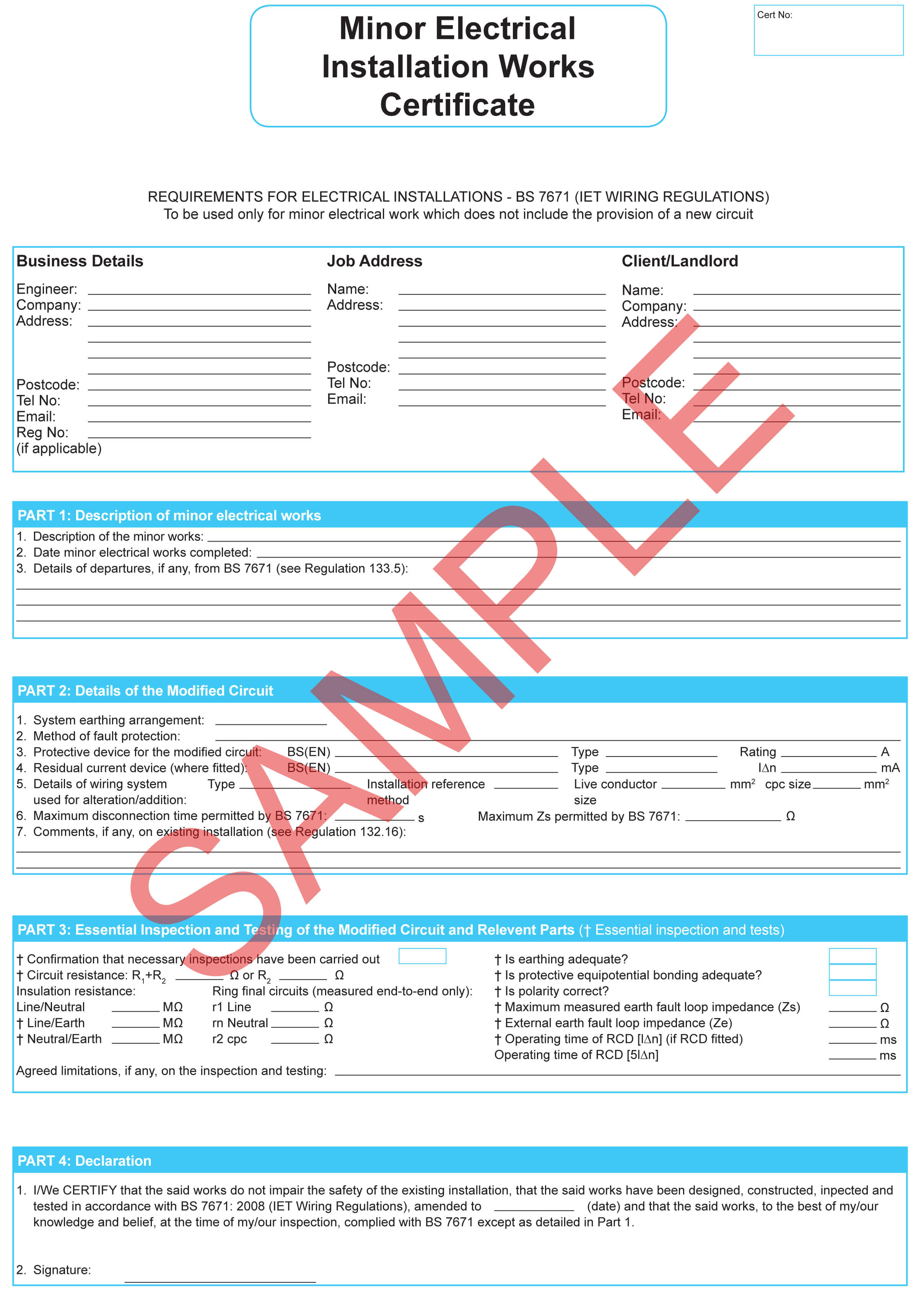 Certificates | Everycert In Minor Electrical Installation Works Certificate Template