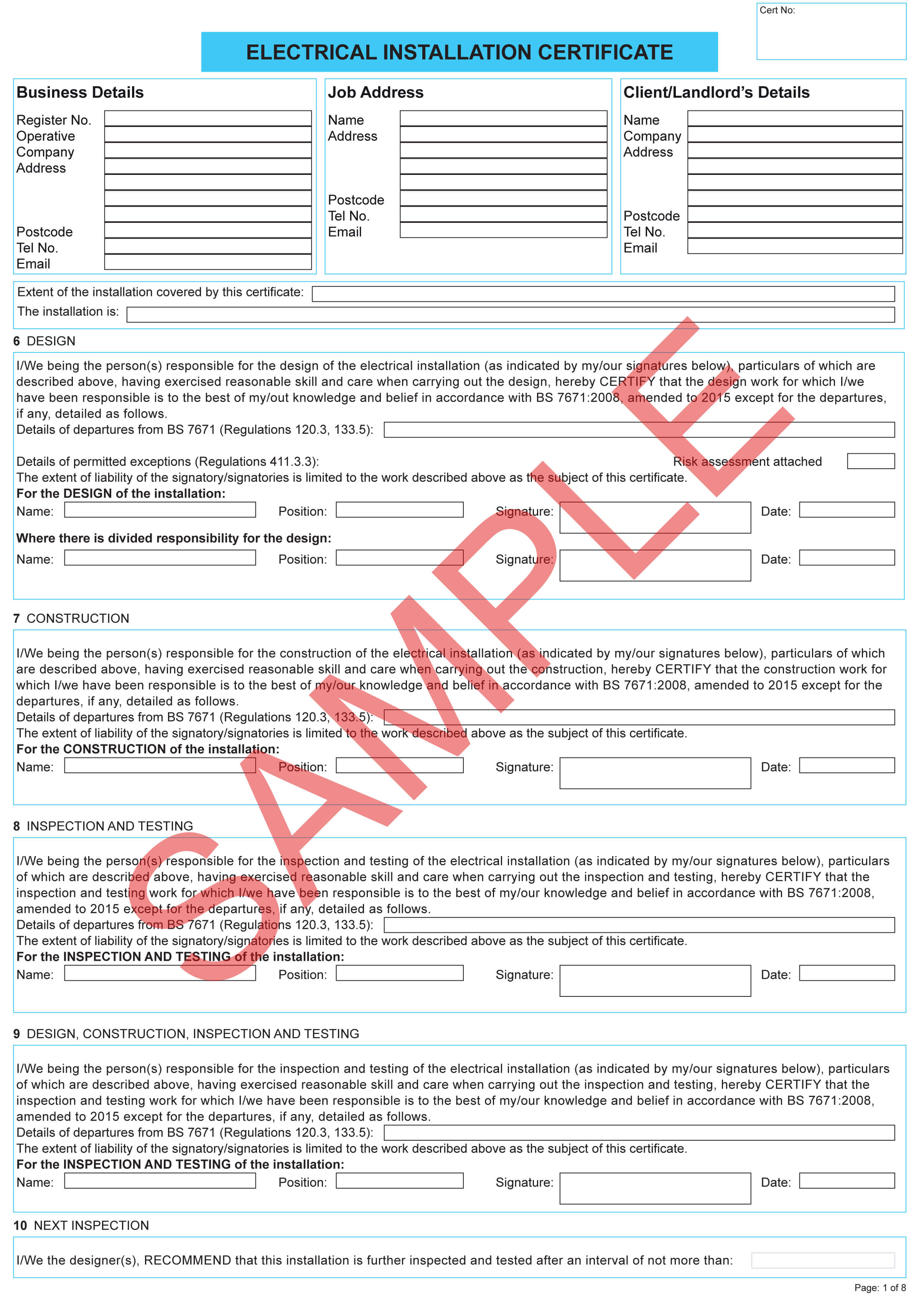 Certificates | Everycert Intended For Minor Electrical Installation Works Certificate Template