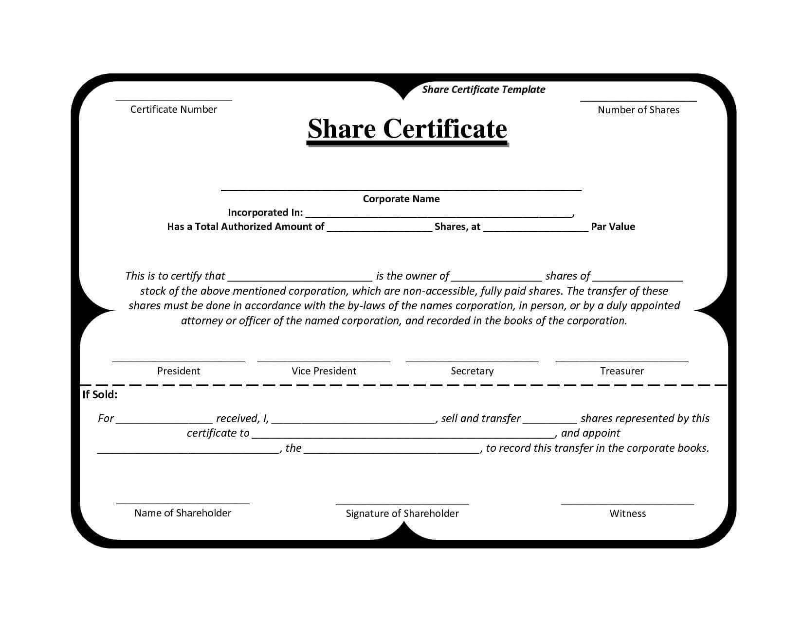 Certificates. Fascinating Template For Share Certificate With Template For Share Certificate