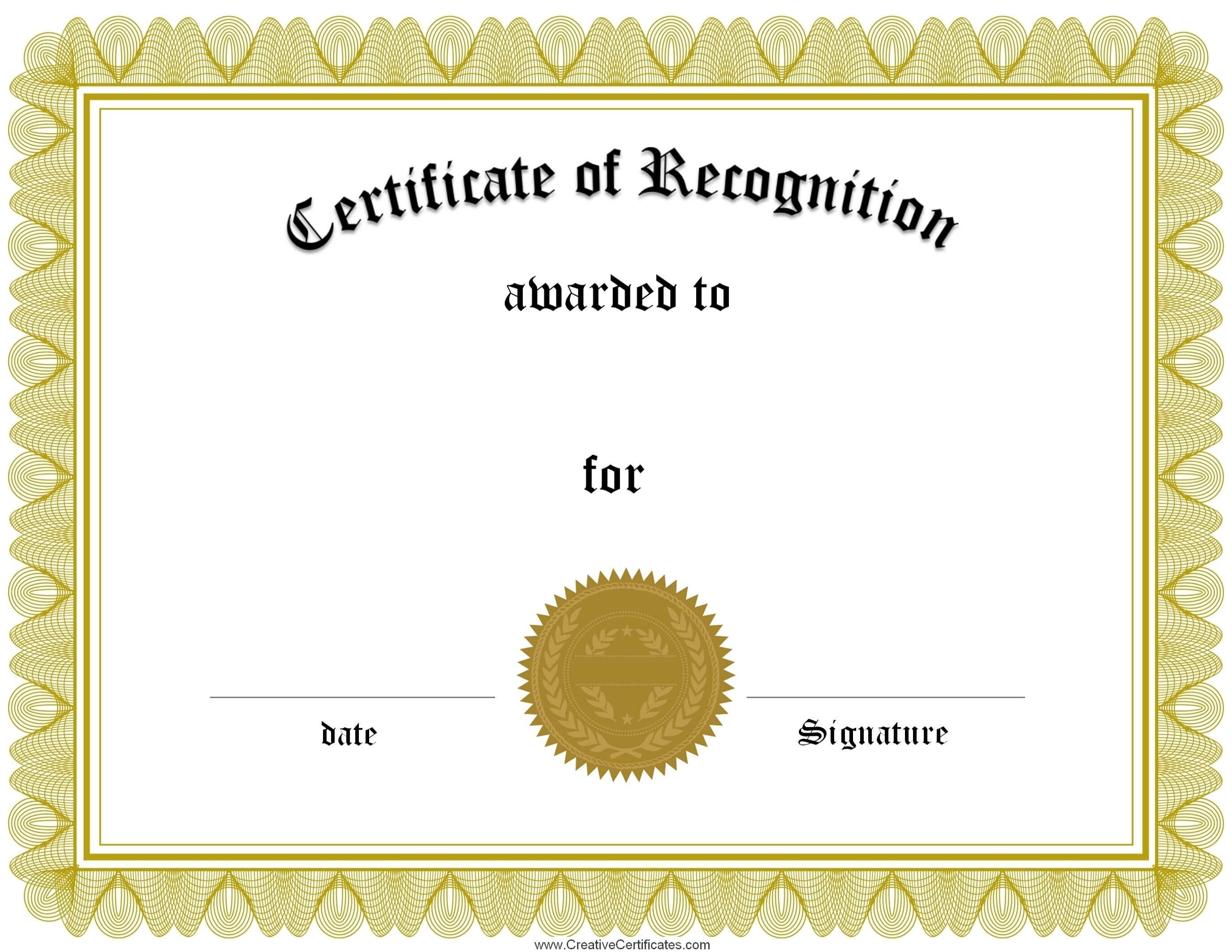 Certificates. Inspiring Recognition Certificate Template Regarding Template For Recognition Certificate