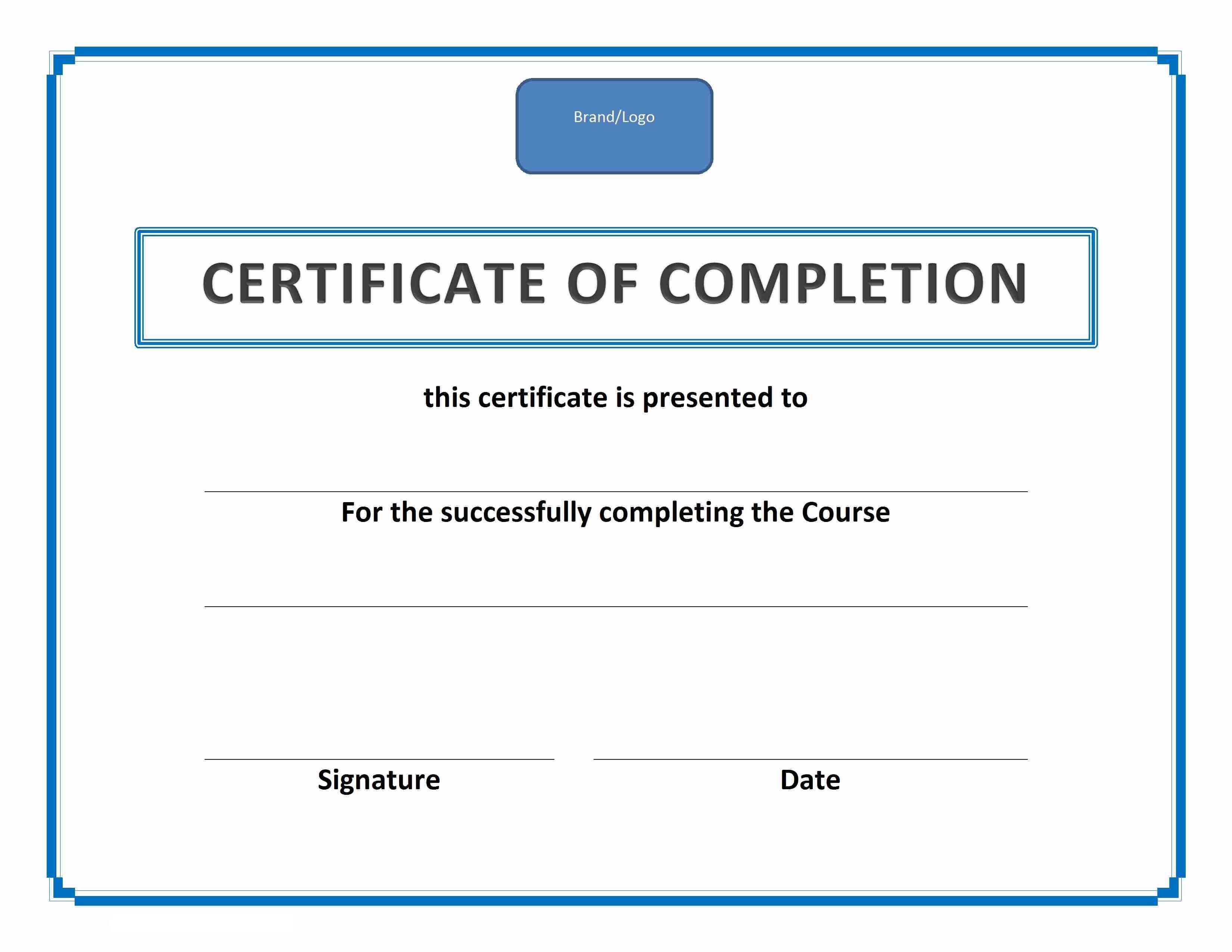 Certificates: New Certificate Of Completion Template Word In Certificate Of Completion Word Template