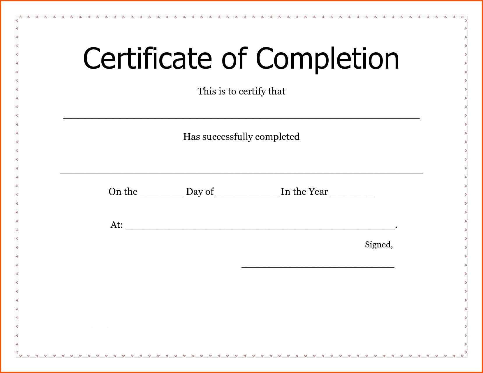 Certificates. New Certificate Of Completion Template Word With Regard To Certificate Of Completion Template Word