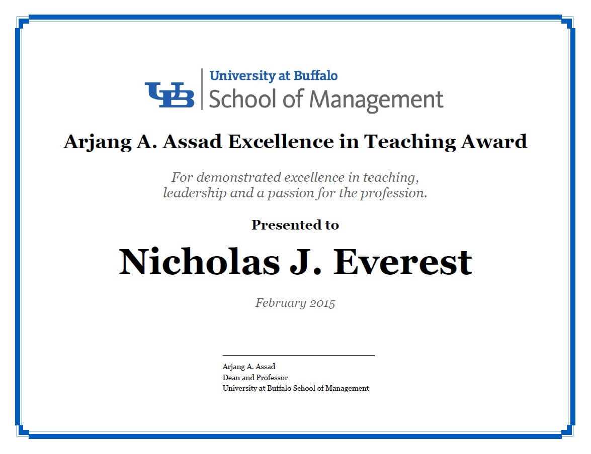 Certificates – School Of Management – University At Buffalo Within Leadership Award Certificate Template