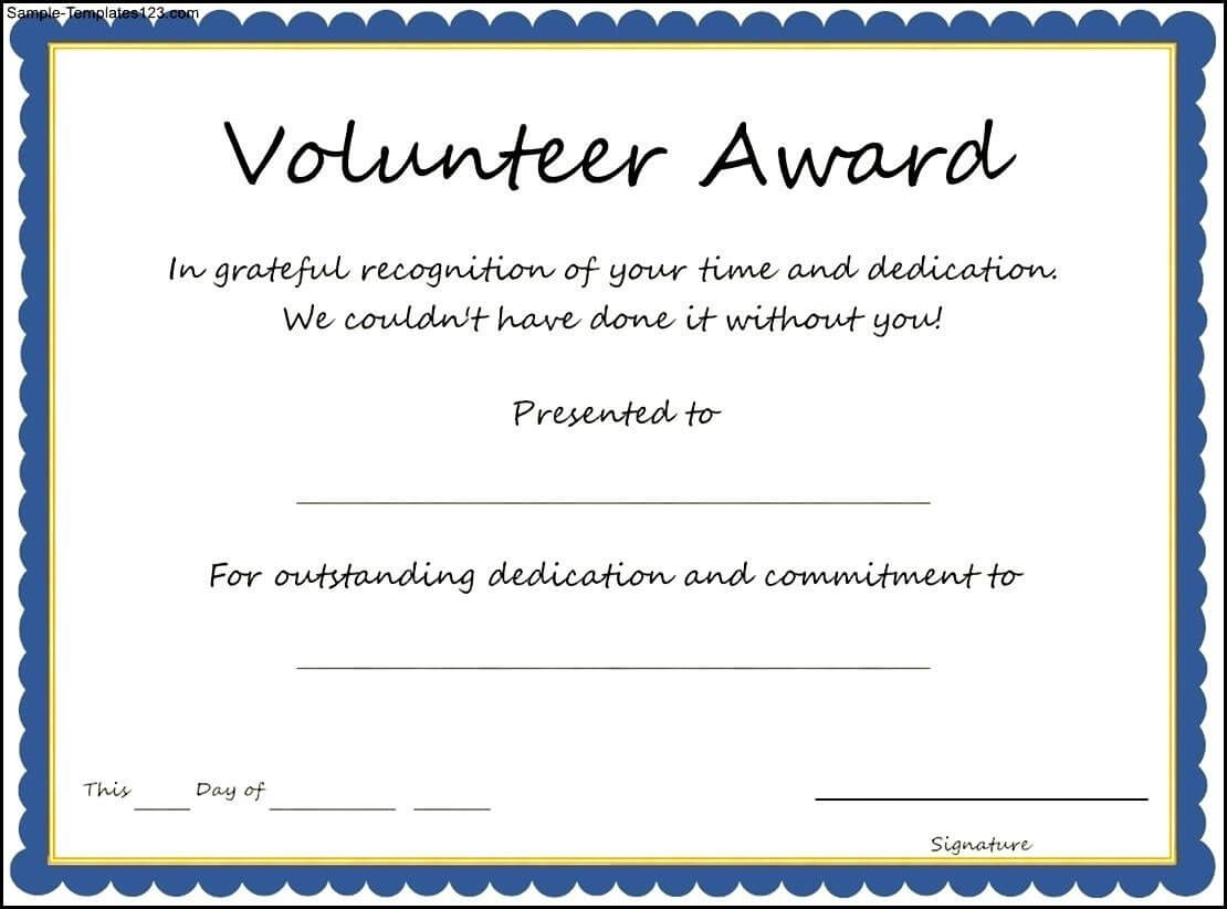 Certificates: Stylish Volunteer Certificate Template Sample With Regard To Volunteer Award Certificate Template