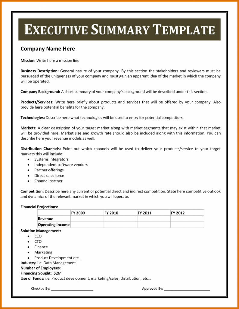 Certificates Templates , Financial Summary Report Template In Executive Summary Report Template