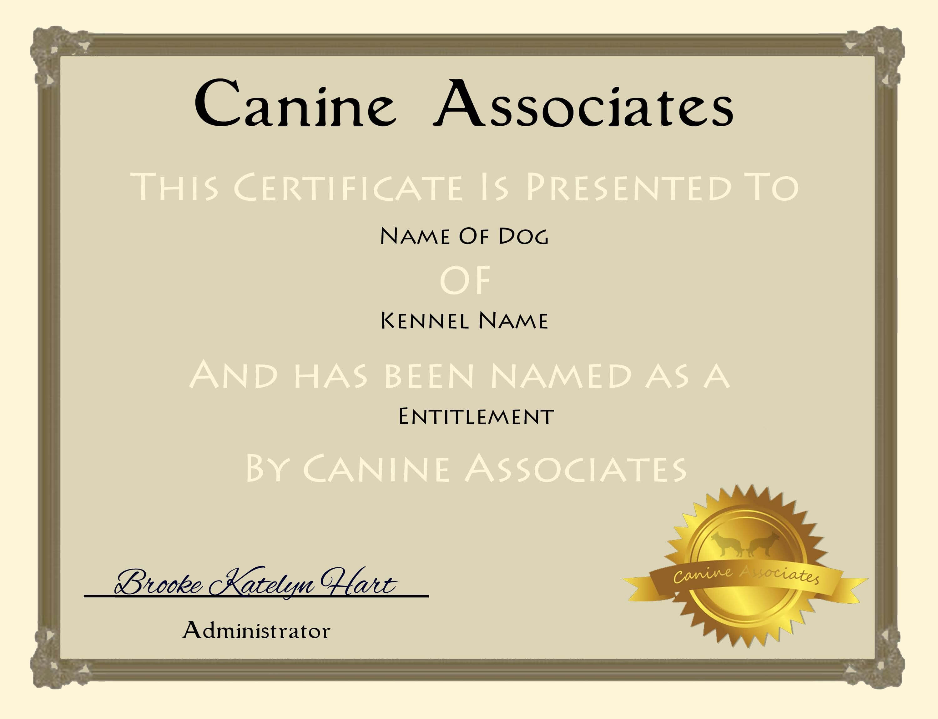 Certificates. Terrific Service Dog Certificate Template With Regard To Service Dog Certificate Template
