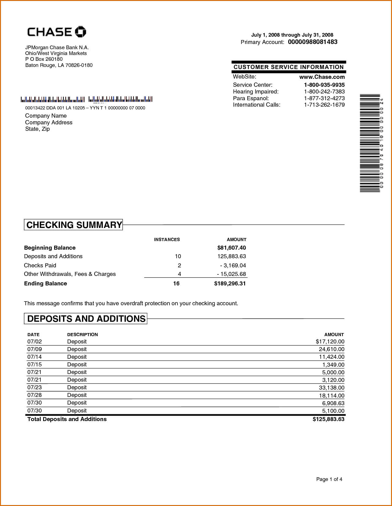 Chase Bank Statement Online Template | Best Template Throughout Credit Card Bill Template