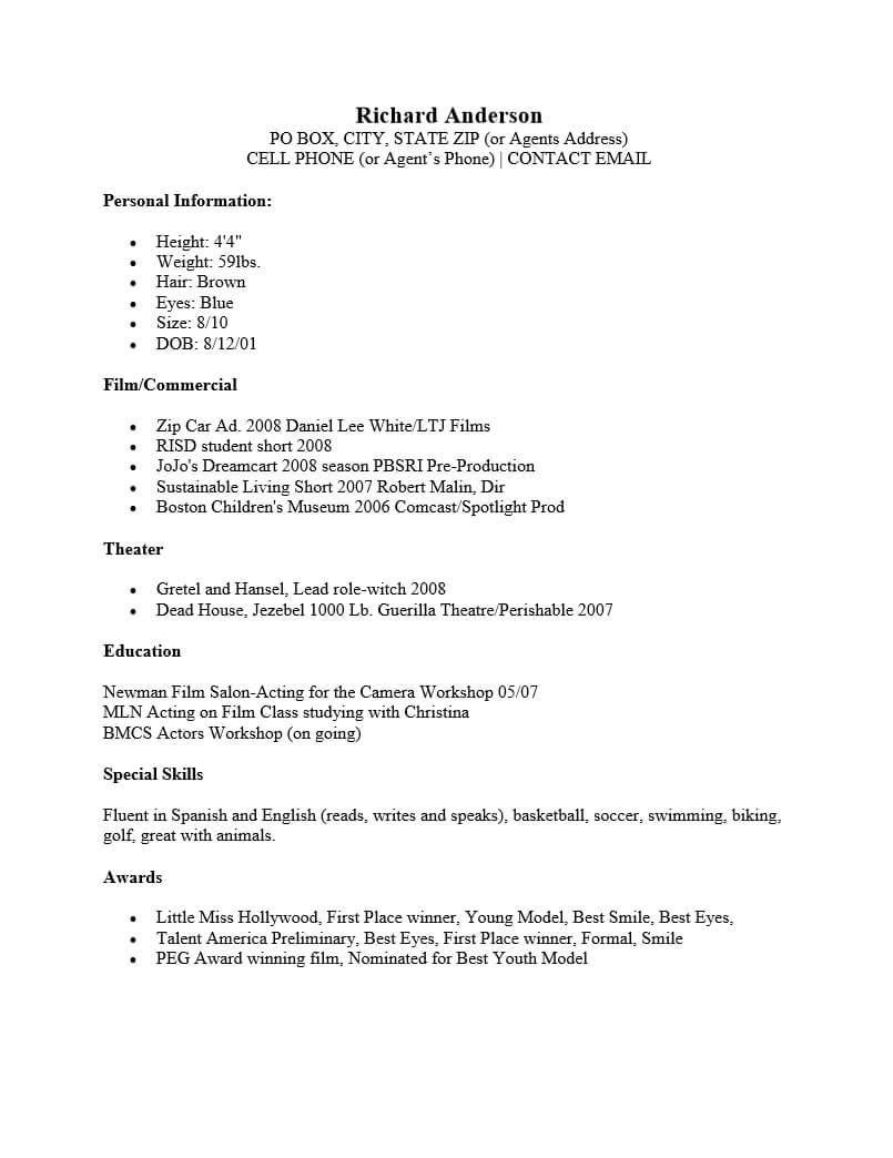 Child Acting Resume : Resume Templates Inside Theatrical Resume Template Word
