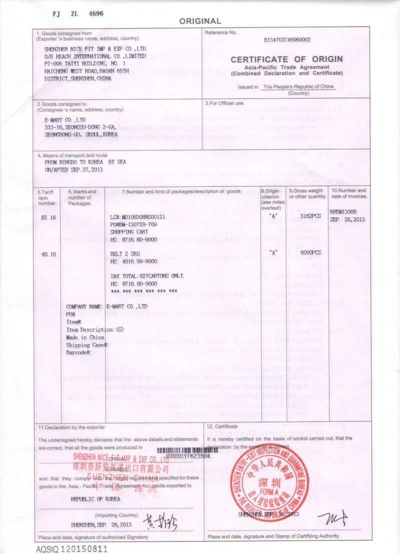 China Certificate Of Origin | Cfc In Certificate Of Origin Form Template