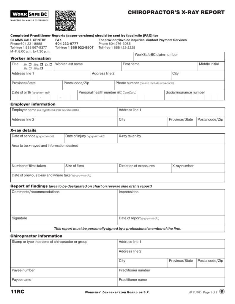 Chiropractor's X Ray Report (Form 11Rc) Regarding Chiropractic X Ray Report Template