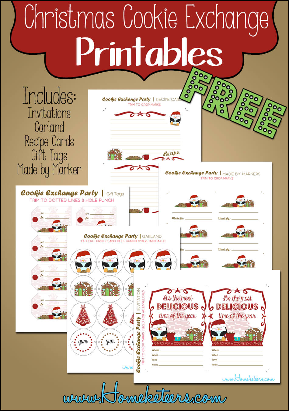 Christmas Cookie Exchange Printables Penguin Theme ~ Free Regarding Cookie Exchange Recipe Card Template