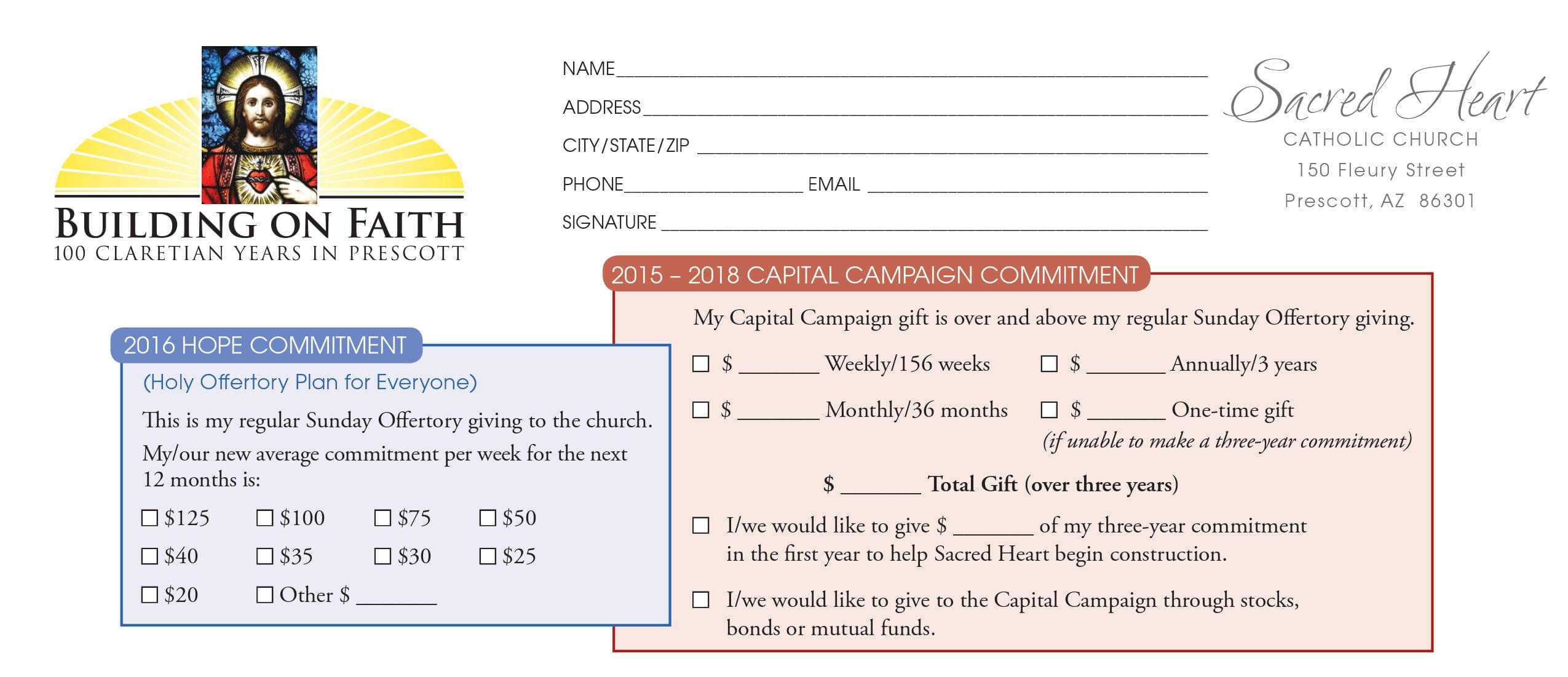 Church Capital Campaign Pledge Card Samples Pertaining To Pledge Card Template For Church