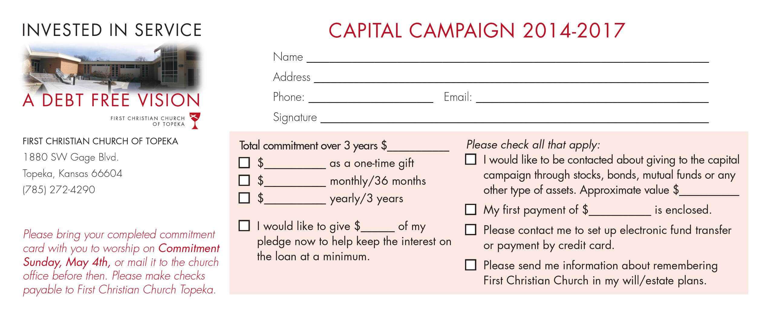 Church Capital Campaign Pledge Card Samples With Regard To Church Pledge Card Template