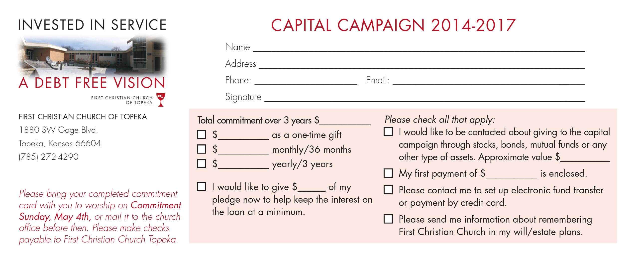 Church Capital Campaign Pledge Card Samples Within Pledge Card Template For Church