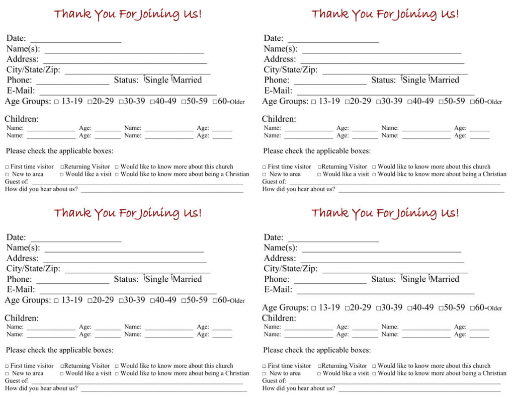 Church Visitor Card Template Within Church Visitor Card Template