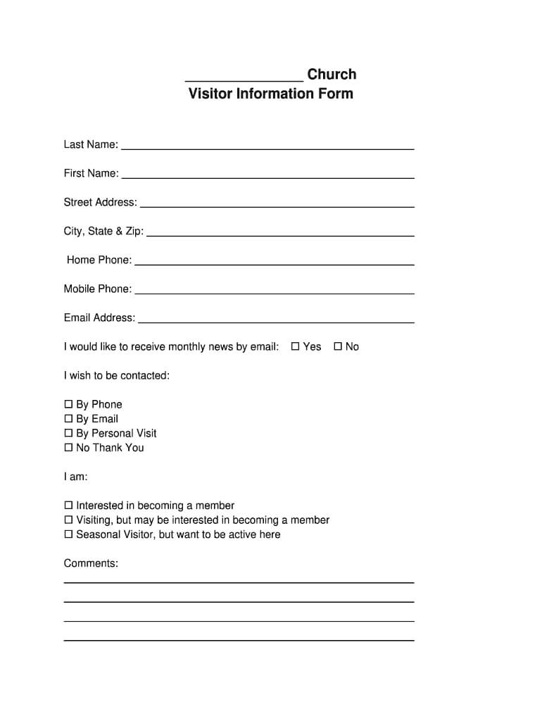 Church Visitor Form Pdf – Fill Online, Printable, Fillable Inside Church Visitor Card Template