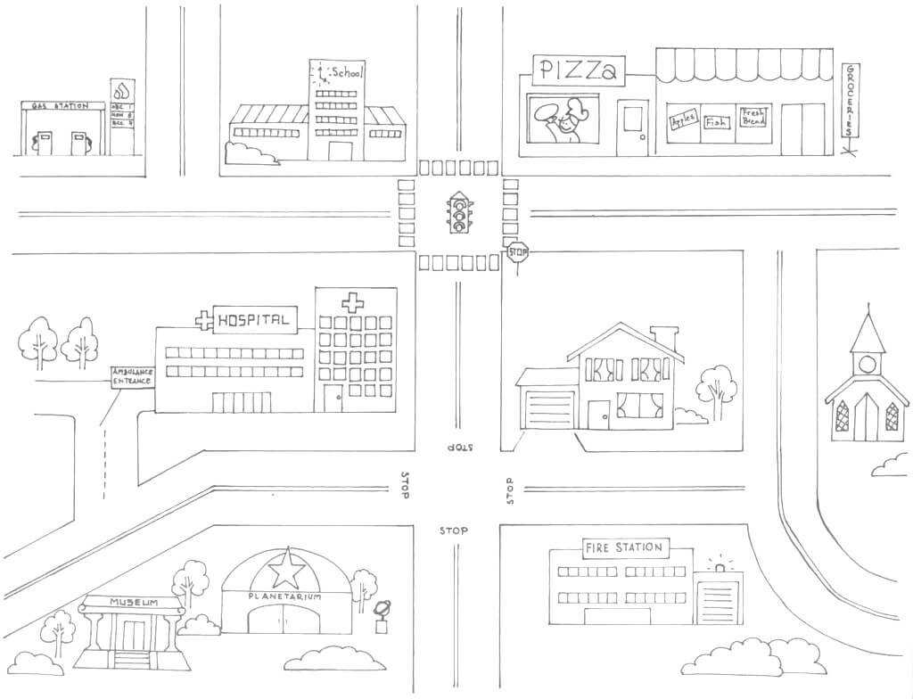 City Map Coloring Page | E Dbd Pertaining To Blank City Map Template