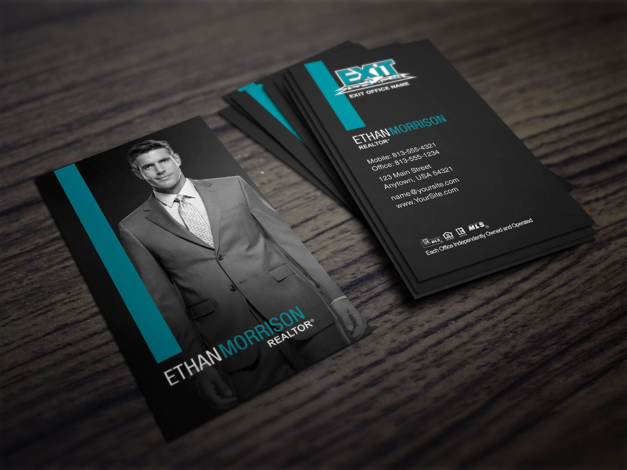 Clean, Dark Exit Realty Business Card Design For Realtors Regarding Coldwell Banker Business Card Template