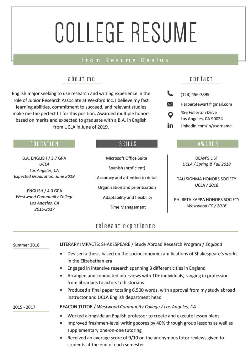 College Student Resume Sample & Writing Tips | Resume Genius Throughout College Student Resume Template Microsoft Word