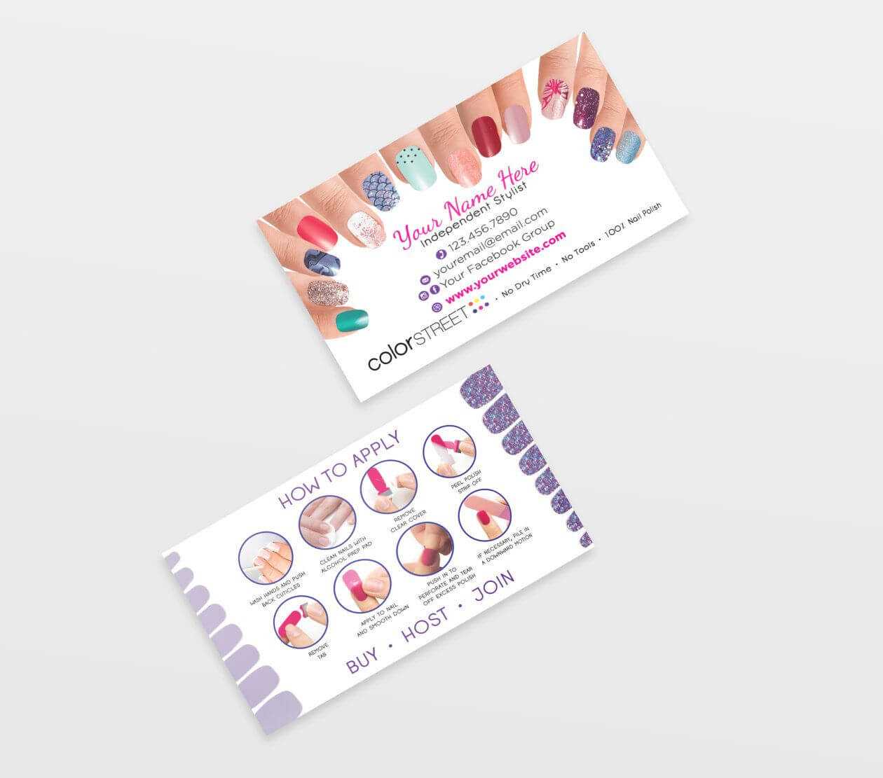 Color Street Business Card Template, Painted Nails, Editable For Push Card Template