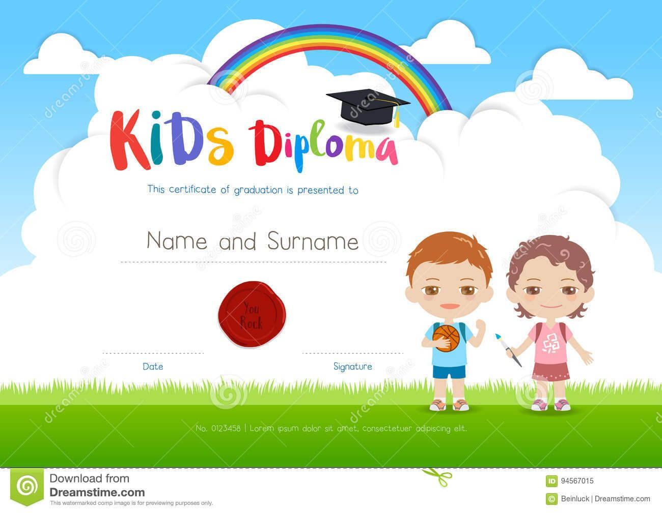 Colorful Kids Summer Camp Diploma Certificate Template In Regarding Summer Camp Certificate Template